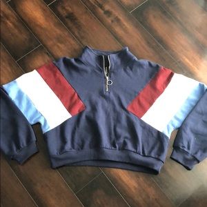 cropped crew neck with half zip